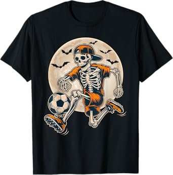 Funny Skeleton Soccer Men Boys Kids Halloween Costume T-Shirt