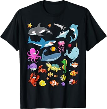 Funny Sea Animals Kids Children Ocean Creatures Clownfish T-Shirt