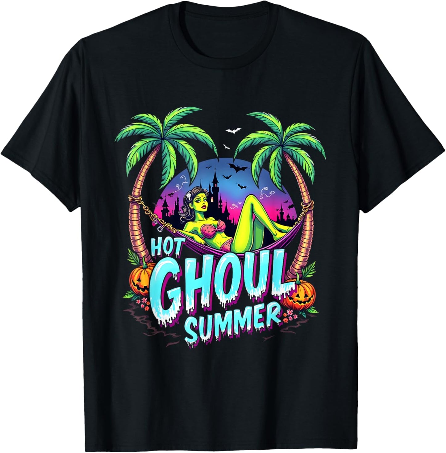 Summerween Vibes Funny Hot Ghoul Summer Skeleton Ice Cream T-shirt
