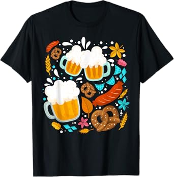 Oktoberfest Floral Beer Festival German Pretzel Sausage T-Shirt