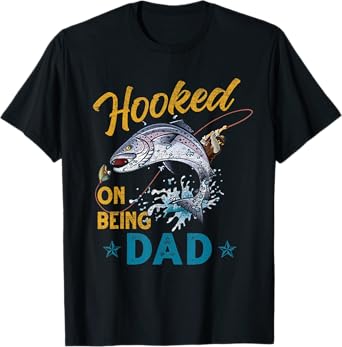 Mens Vintage Hooked On Being Dad Funny Fishing Fathers Day T-Shirt