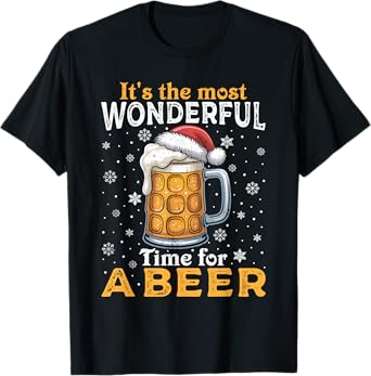 Funny Christmas Pajama Outfit Men Women Beer Mug Santa Hat T-Shirt