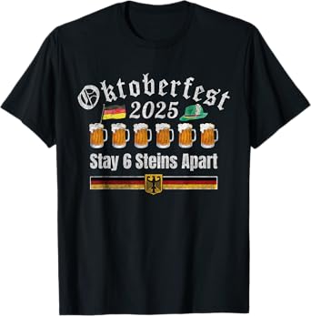 Oktoberfest 2025 6 Stein Apart Beer October Funny Drinking T-Shirt