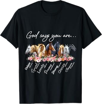 Horse Cute Farm Animal Horse Lovers Apparel God Says You Are Religious Inspirational Horse Lover Black Crew Neck T-Shirt