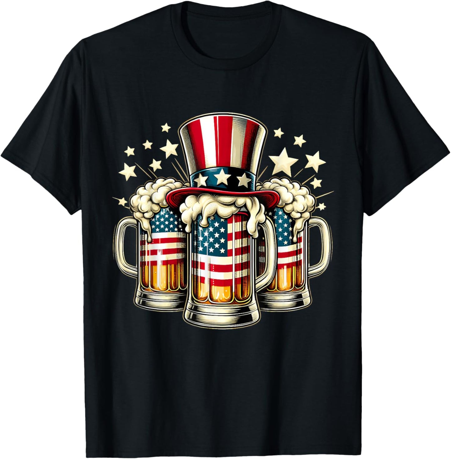 Beer American Flag USA 4th of July Party Drinking Men Women T-Shirt