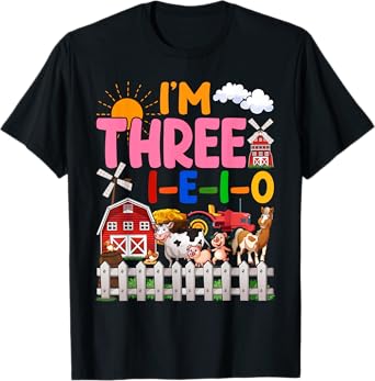 I'm Three-i-e-i-o 3 Years Old 3rd Birthday Girl Farm T-Shirt