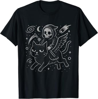 Grim Reaper Cat Space Kitty Funny Goth Grunge Alt Aesthetic T-Shirt