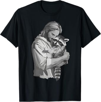 Racoon Lover Trash Panda Christian Jesus Holding A Raccoon T-Shirt