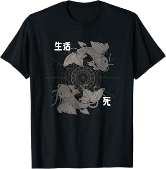 Koi Carp Fish Design Funny Japanese Koi Carp Fish Graphic T-Shirt, Unisex-Adults and Kids, Black, Small, Short Sleeve, Party, Fun, Exercise and Fitness, All Seasons