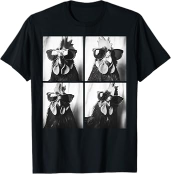 Rooster Wearing Sunglasses Photobooth Selfie Farm Chicken T-Shirt