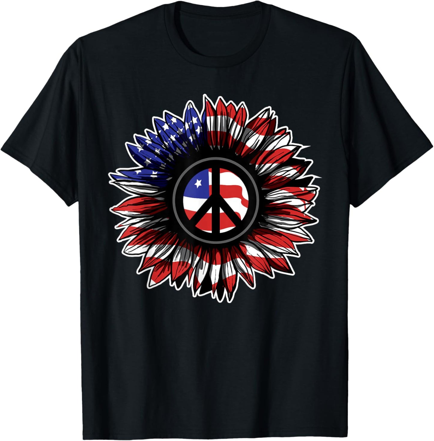 4th of July Sunflower Peace Sign Tshirt American Flag T-Shirt