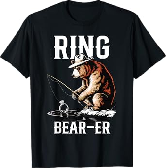Ring Bearer Bear Fishing Wedding Party Security Ring T-Shirt