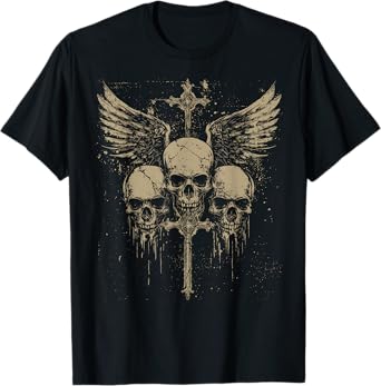 Skull Cross Y2K Grunge Aesthetic Alt Goth Skull Cross Gothic T-Shirt