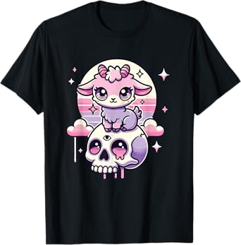 Kawaii Pastel Goth Cute Creepy Goat Bat Skeleton T-Shirt