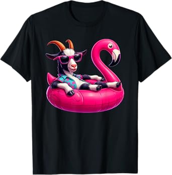 Funny Summer Goat Pink Pool Party Hawaiian Summer Vacation T-Shirt