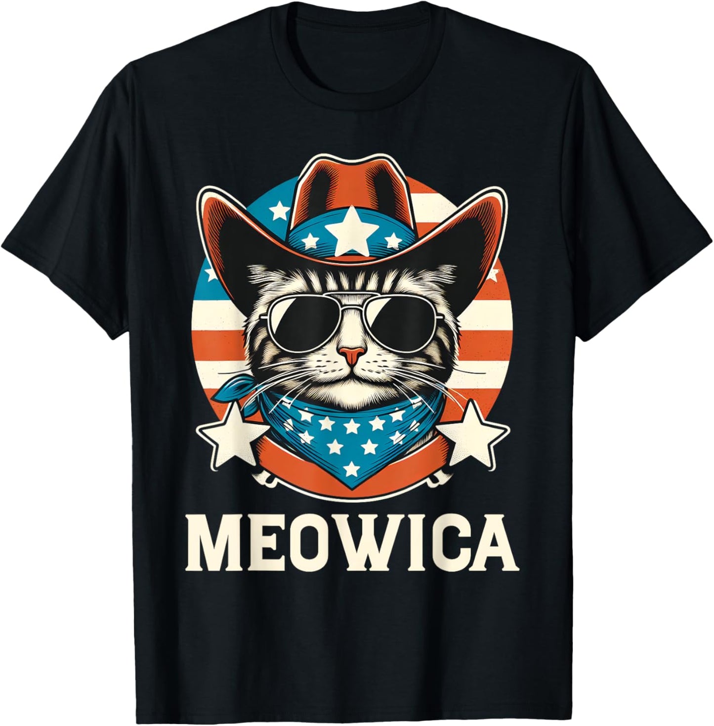 Meowica Cat Sunglasses American Flag Patriotic 4th Of July T-shirt