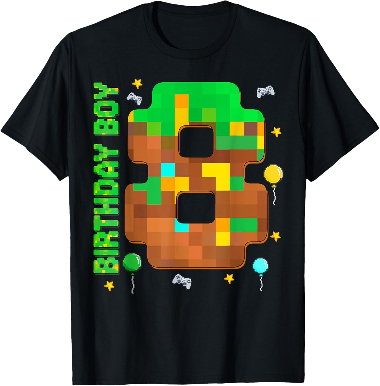 Funny 8th Birthday Pixel Game Birthday Boy 8 Year Old Kids T-Shirt