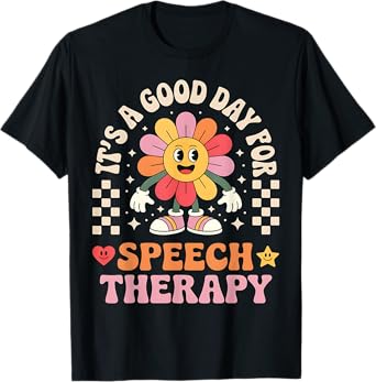 Speech Therapy Day SLP Therapist Retro Groovy Flower T-Shirt