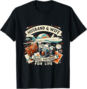 Husband & Wife Travel Partners For Life Family Couple Trip T-Shirt