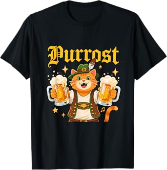 Funny Cat Oktoberfest Beer Purrfest Drinking Crew T-Shirt