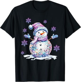 Retro Colorful Disco Snowman Christmas Girly Xmas for Women T-Shirt
