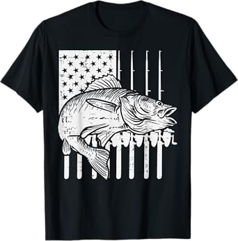 White US Flag Fish Vintage Fishing Patriotic Fisherman Gift T-Shirt