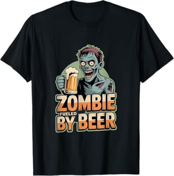 Zombie Fueled by Beer Funny Halloween Beer Lover T-Shirt