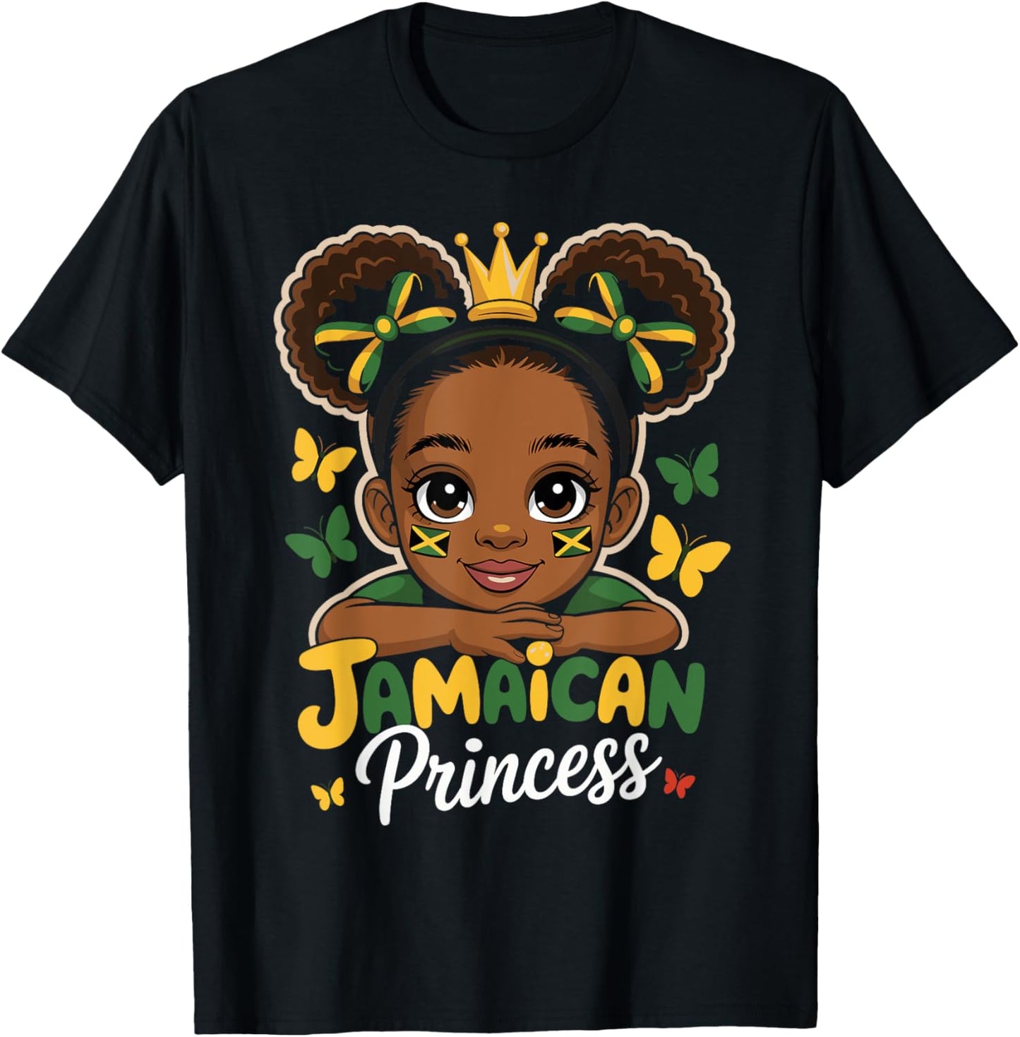 Cute Jamaican Princess Jamaica Girl Crown Bow For Girls T-Shirt