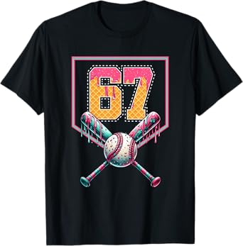 Baseball Drip Number 67 Player Or 67th Birthday T-Shirt