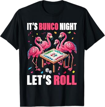 Flamingo Lover Gift Co. Bunco Night Flamingo Bunco Group Unisex-Adults Kids T-Shirt Black Short Sleeve Graphic T-Shirt
