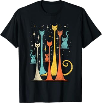 Cute Cat Gang Vintage Shirt 50s Retro Space Cat Print T-Shirt