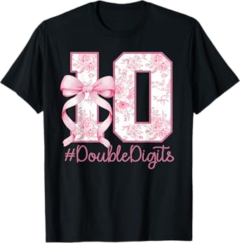 10th Birthday Girl Pink Coquette Bow 10 Year Old Aesthetic T-Shirt