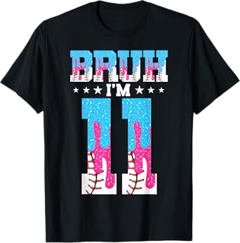 Bruh 11th Birthday Boy Baseball Ice Cream Drip 11 Year Old T-Shirt