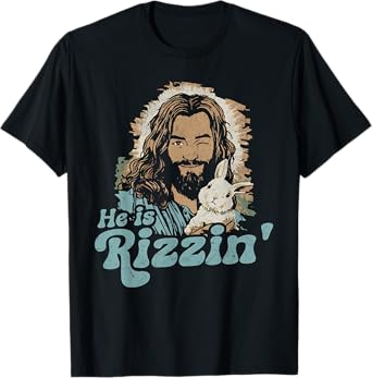 He Is Rizzin Funny Cute Jesus Bunny Easter Christian Men Boy T-Shirt