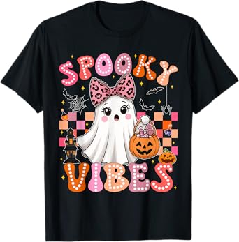 Groovy Spooky Vibes Cute Boo Ghost Halloween Costumes Girls T-Shirt