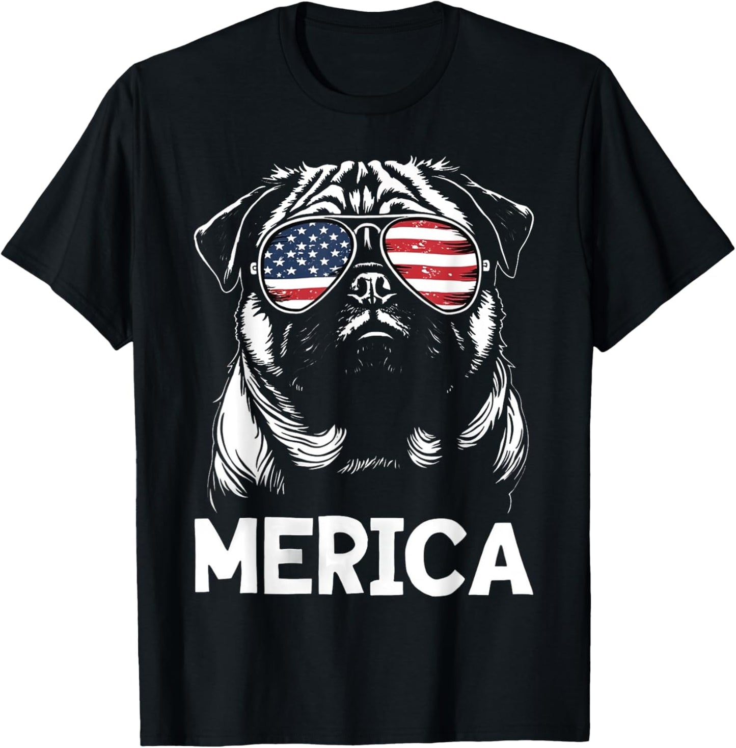 American Flag Usa Merica Pug Dog 4th Of July Kids Women Men T-shirt