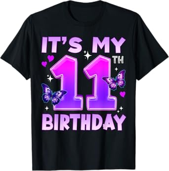 11th Birthday Cute Butterfly Bday 11 Year Old Birthday Girl T-Shirt