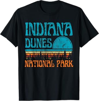 Indiana Dunes National Park Lake Michigan Retro Sunset T-Shirt