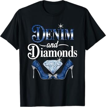 Fabulous Denim & Diamonds High Heels Girls Women Cowgirls T-Shirt