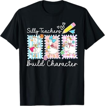 Preppy Silly Teacher Goose Build Character Back To School T-Shirt