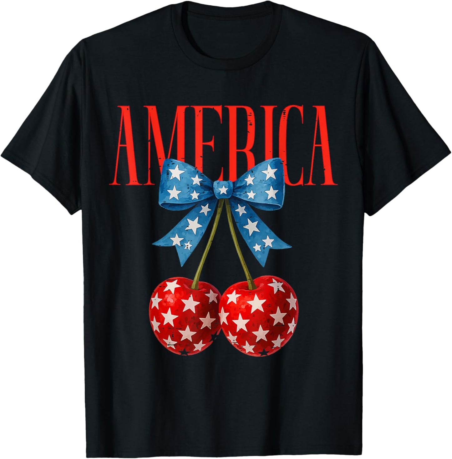 America Cherries US Flag Coquette Bow Cherry 4th Of July T-Shirt