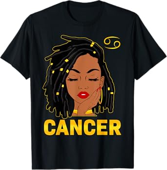 Cancer Queen Loc'd Hair Black Woman Zodiac Sign Birthday T-Shirt