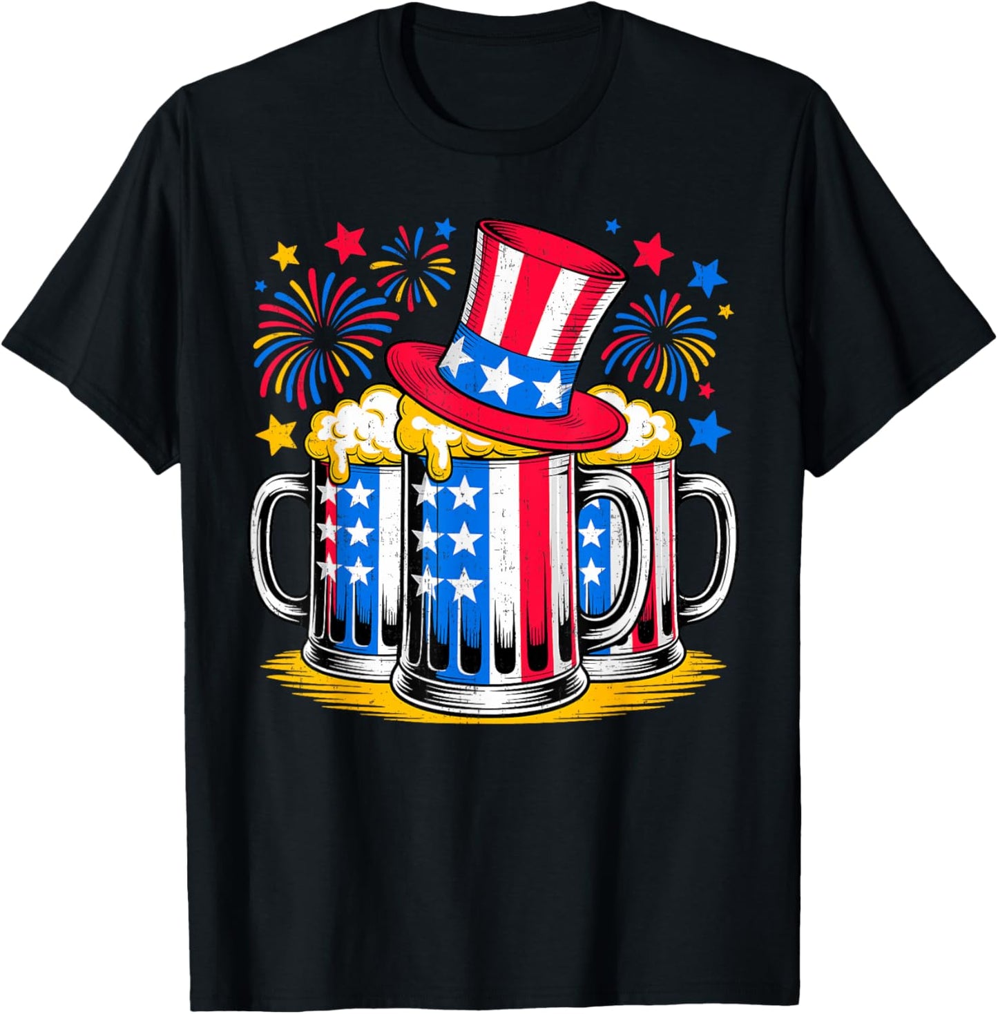 Happy 4th of July Beer American Flag Mug Hat Men Women T-Shirt