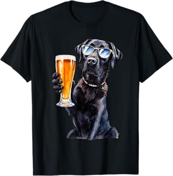 Funny Labrador for Men drinking beer cool sunglasses Lab Dad T-Shirt