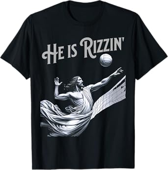 He is Rizzin Jesus Playing Volleyball Funny Sports Rizz T-Shirt
