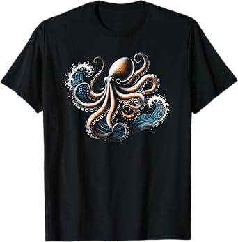 Giant Octopus Octopus Japanese Waves Octopus T-Shirt