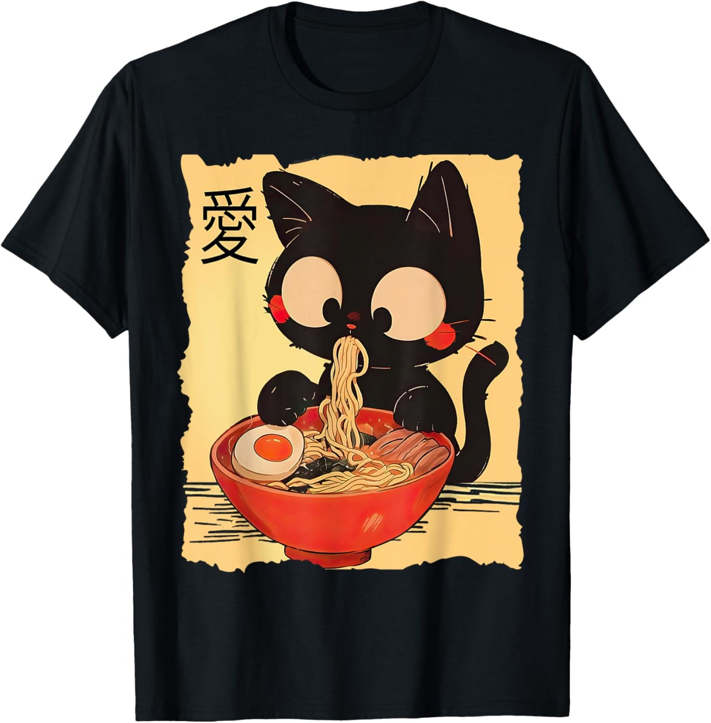 Funny Cat Ramen Graphic Tee Japanese Kawaii Anime Cat T-Shirt