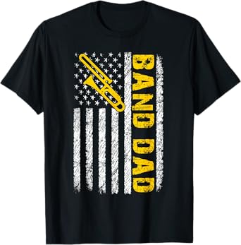 Band Dad Trombone Distressed American Flag Fathers Day T-Shirt