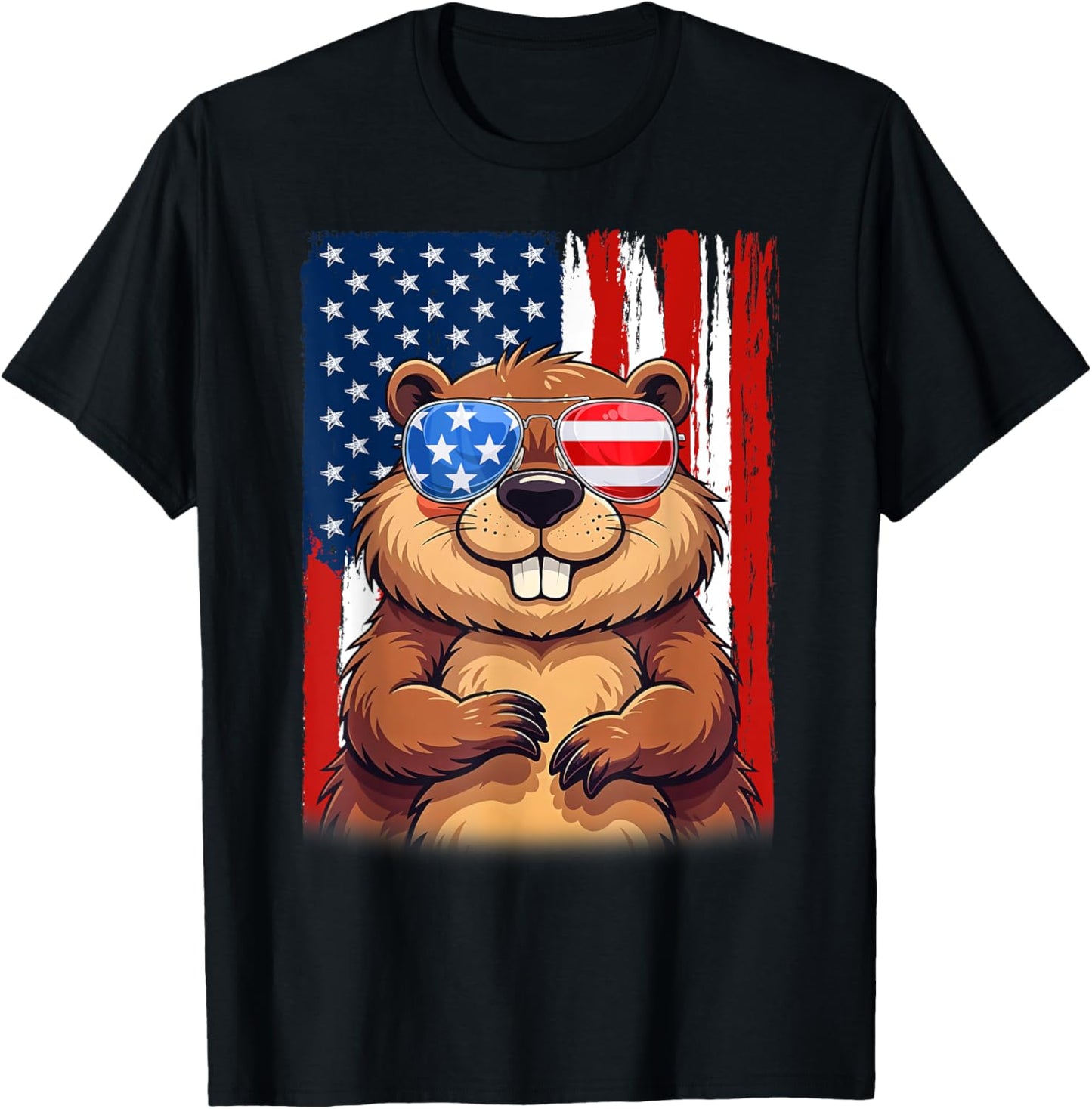 Beaver US America Flag Men Women 4th of July Patriotic T-Shirt