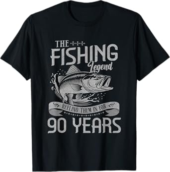 Fishing Legend 90 Years Old Gift Fisherman 90th Birthday Men T-Shirt